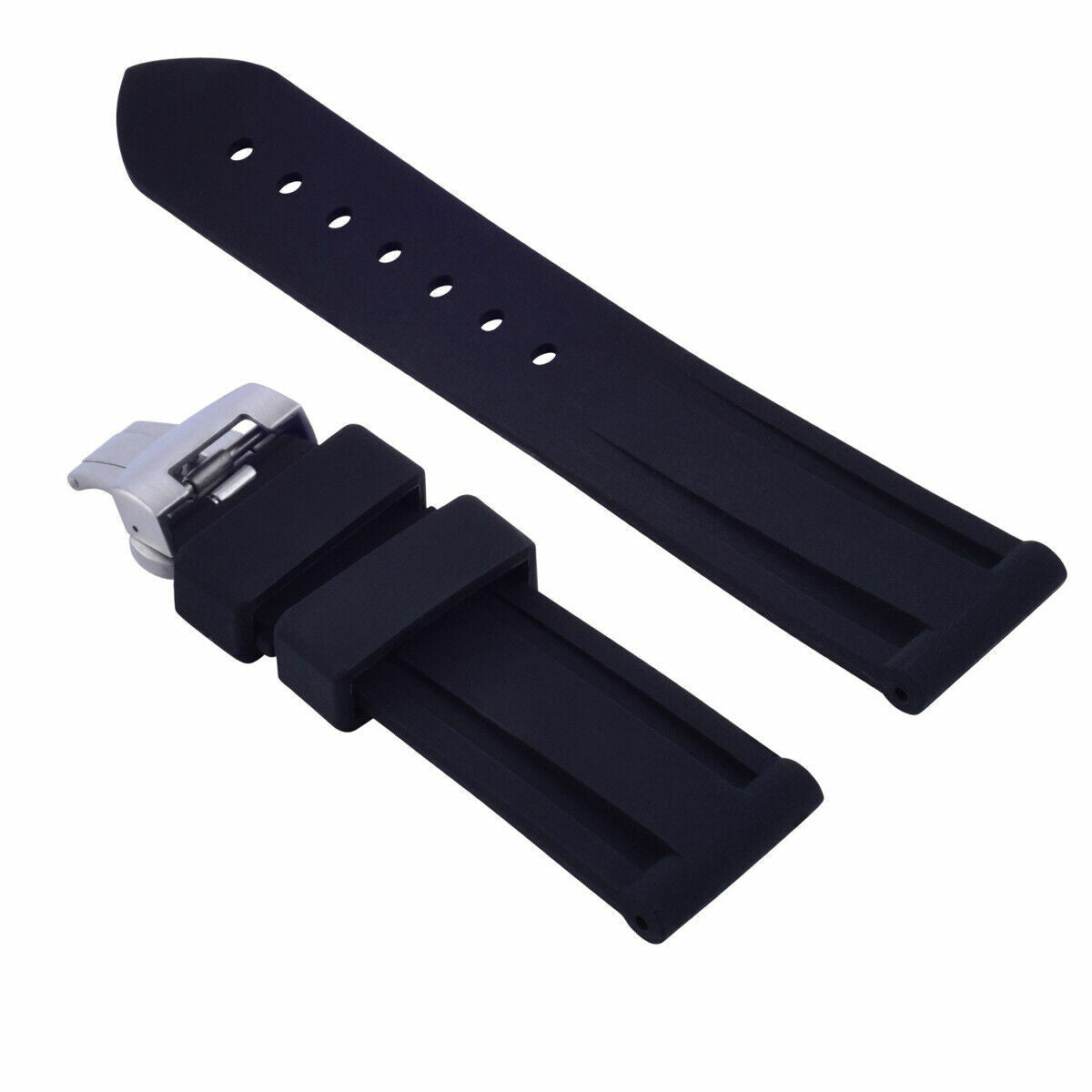 22MM-24MM RUBBER WATCH BAND STRAP WITH DEPLOYMENT CLASP FOR PANERAI DIVER, Black, view 4