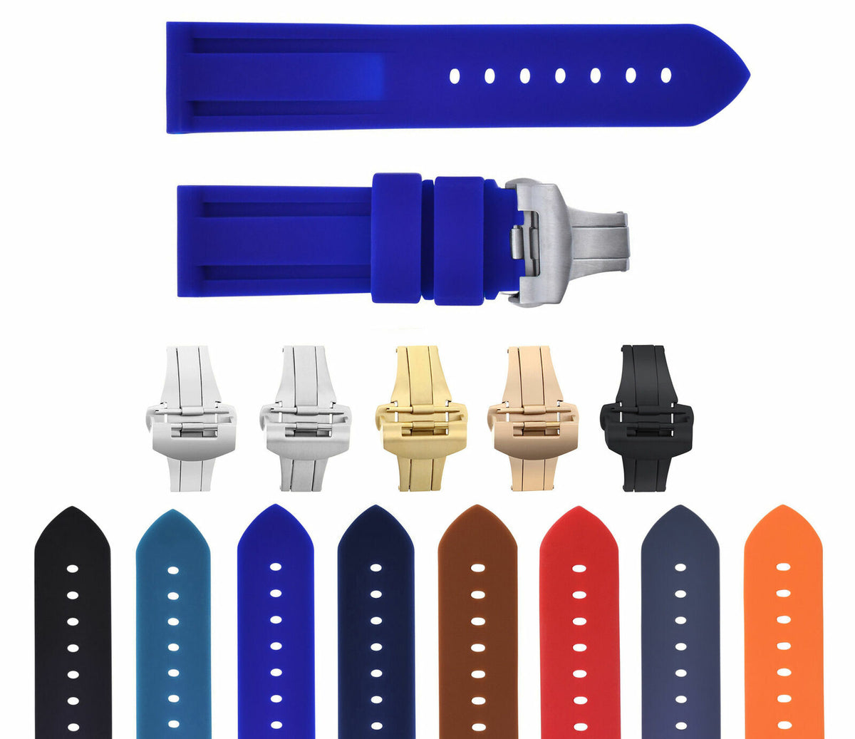 22MM-24MM RUBBER WATCH BAND STRAP WITH DEPLOYMENT CLASP FOR PANERAI DIVER, Royal Blue