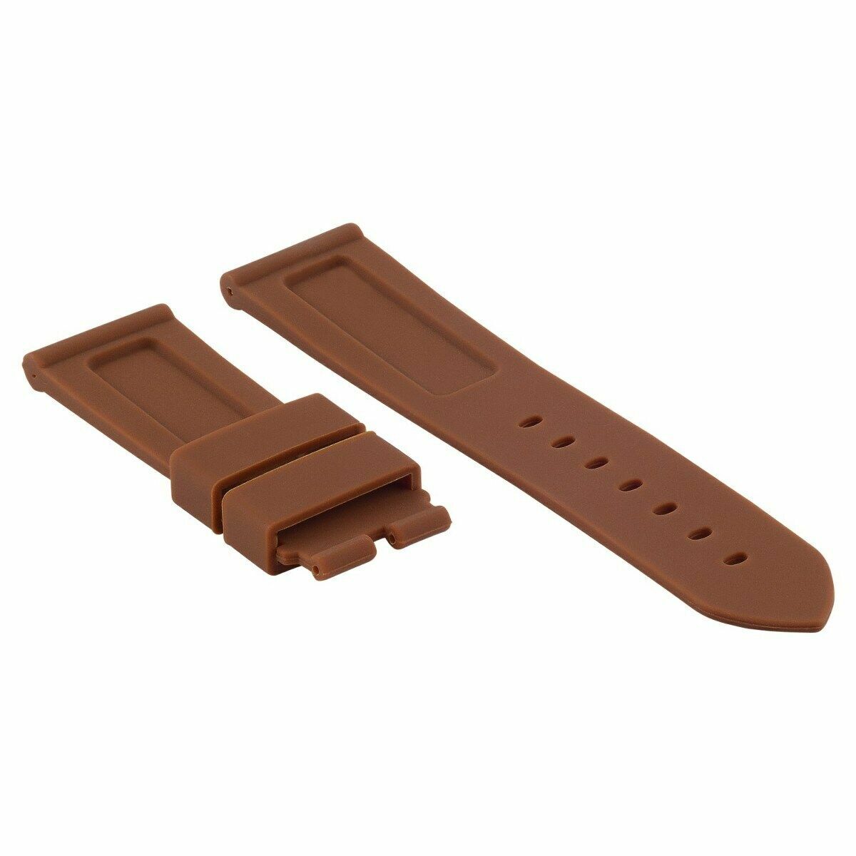 22MM-24MM RUBBER WATCH BAND STRAP WITH DEPLOYMENT CLASP FOR PANERAI DIVER, Brown, front view