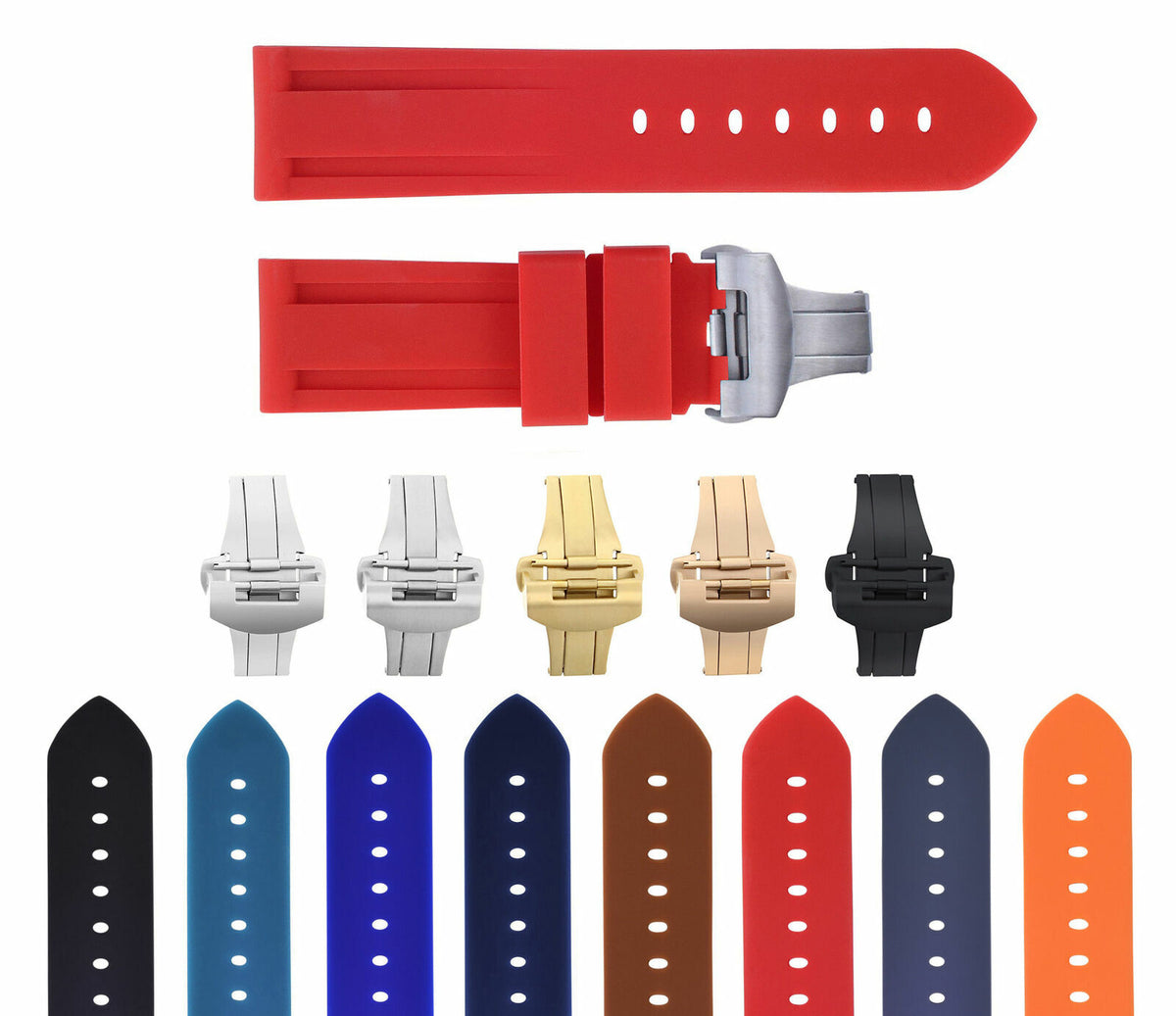 22MM-24MM RUBBER WATCH BAND STRAP WITH DEPLOYMENT CLASP FOR PANERAI DIVER, Red