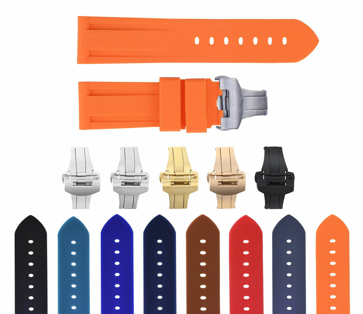 22MM-24MM RUBBER WATCH BAND STRAP WITH DEPLOYMENT CLASP FOR PANERAI DIVER, Orange