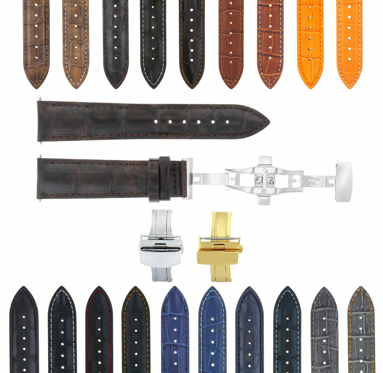 17-24MM LEATHER BAND WATCH STRAP DEPLOYMENT CLASP FOR BLANCPAIN 2B