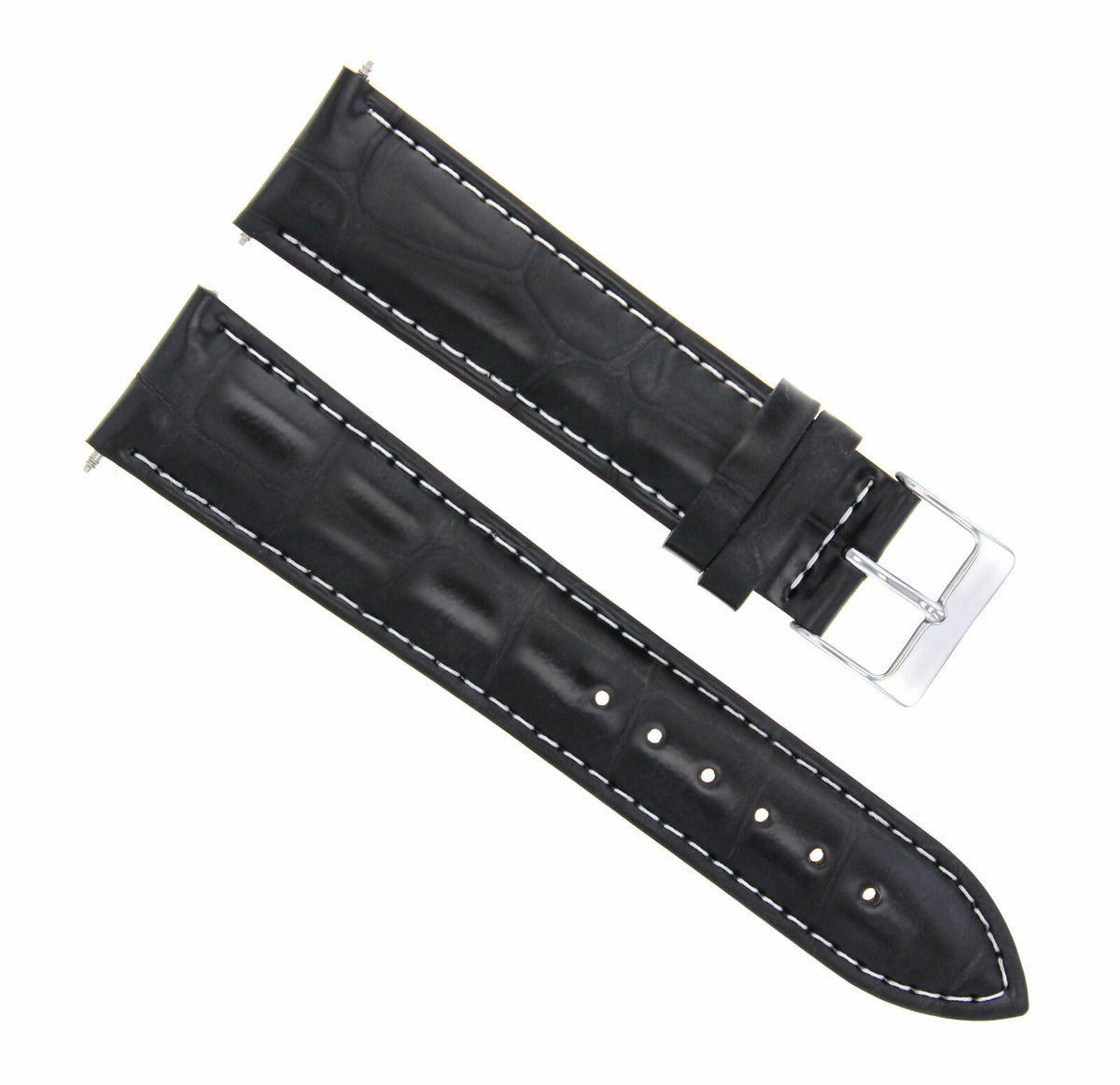 17MM-24MM REPLACEMENT CROCODILE LEATHER WATCH BAND STRAP FOR EMPORIO ARMANI, Black with White Stitching, view 3