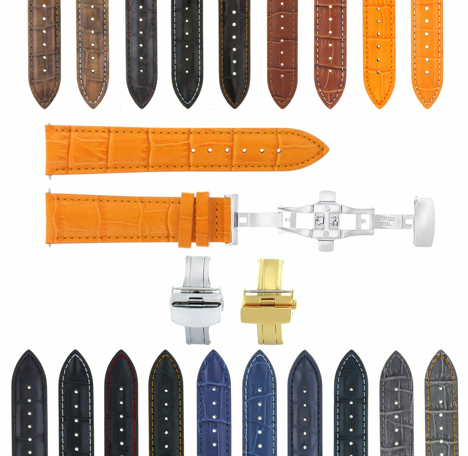 LEATHER BAND STRAP SMOOTH DEPLOYMENT CLASP FOR SONY WATCH - 18MM