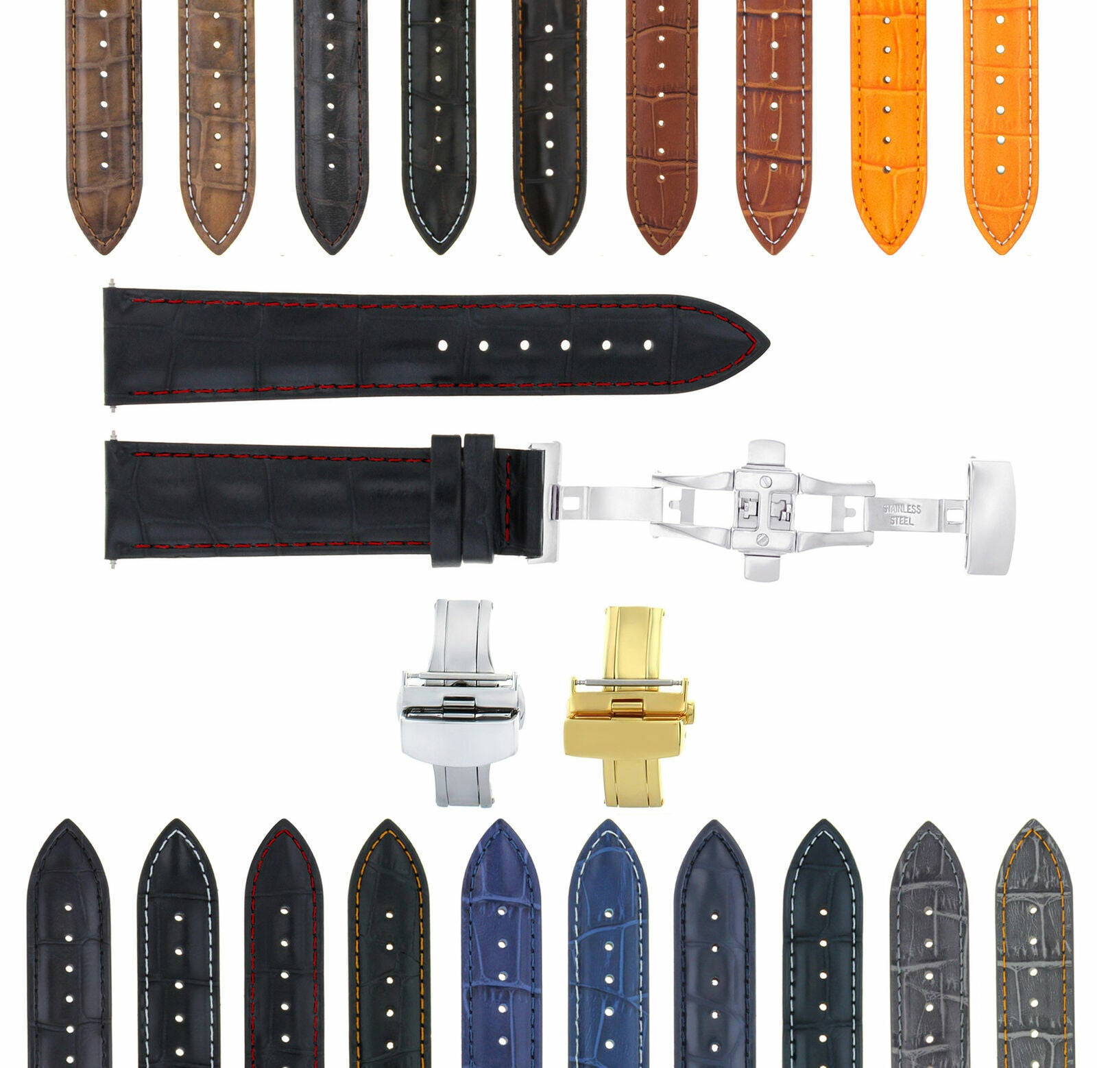 LEATHER BAND STRAP DEPLOYMENT CLASP FOR IWC WATCH - 23MM