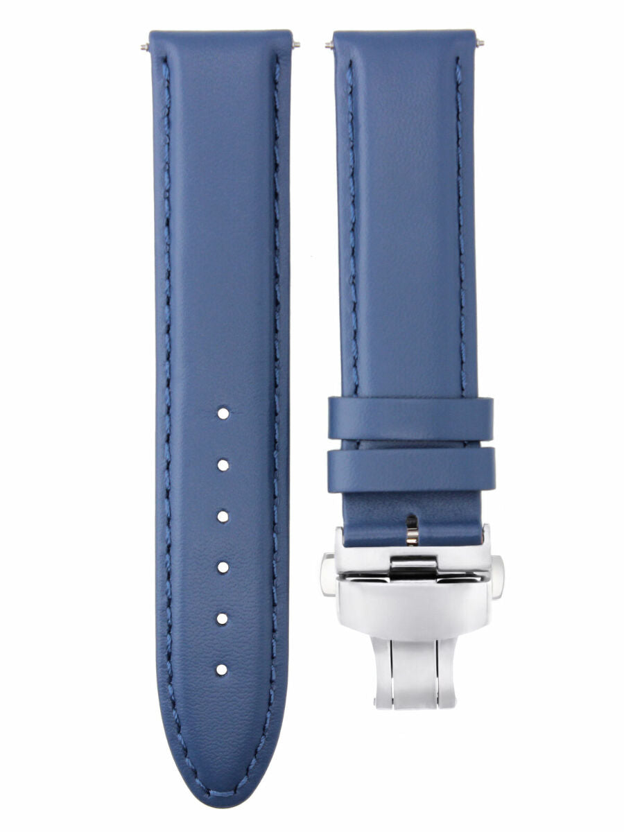 18MM-24MM CLASSIC MENS LEATHER WATCH BAND STRAP SMOOTH WITH CLASP FOR ANONIMO, Blue, view 2