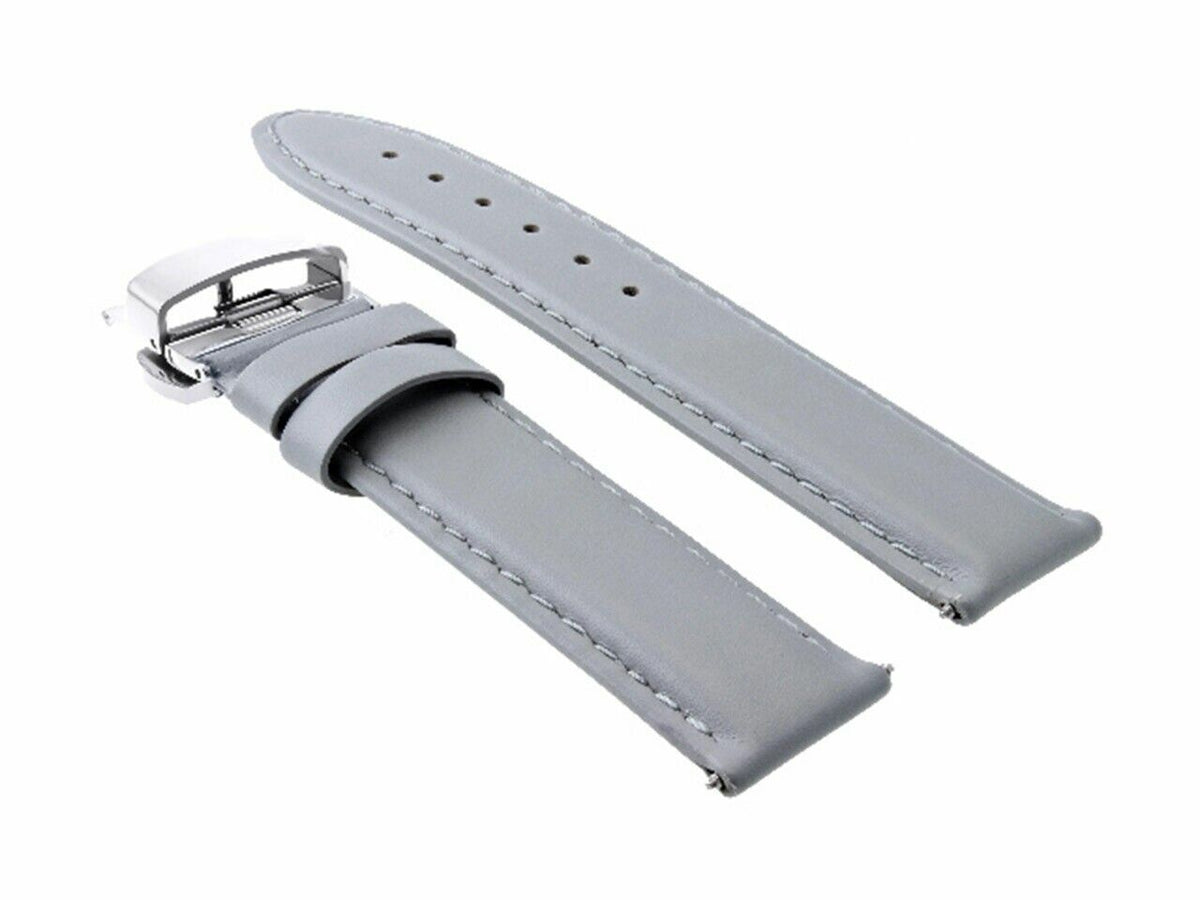 18MM-24MM CLASSIC MENS LEATHER WATCH BAND STRAP SMOOTH WITH CLASP FOR ANONIMO, Gray, view 4