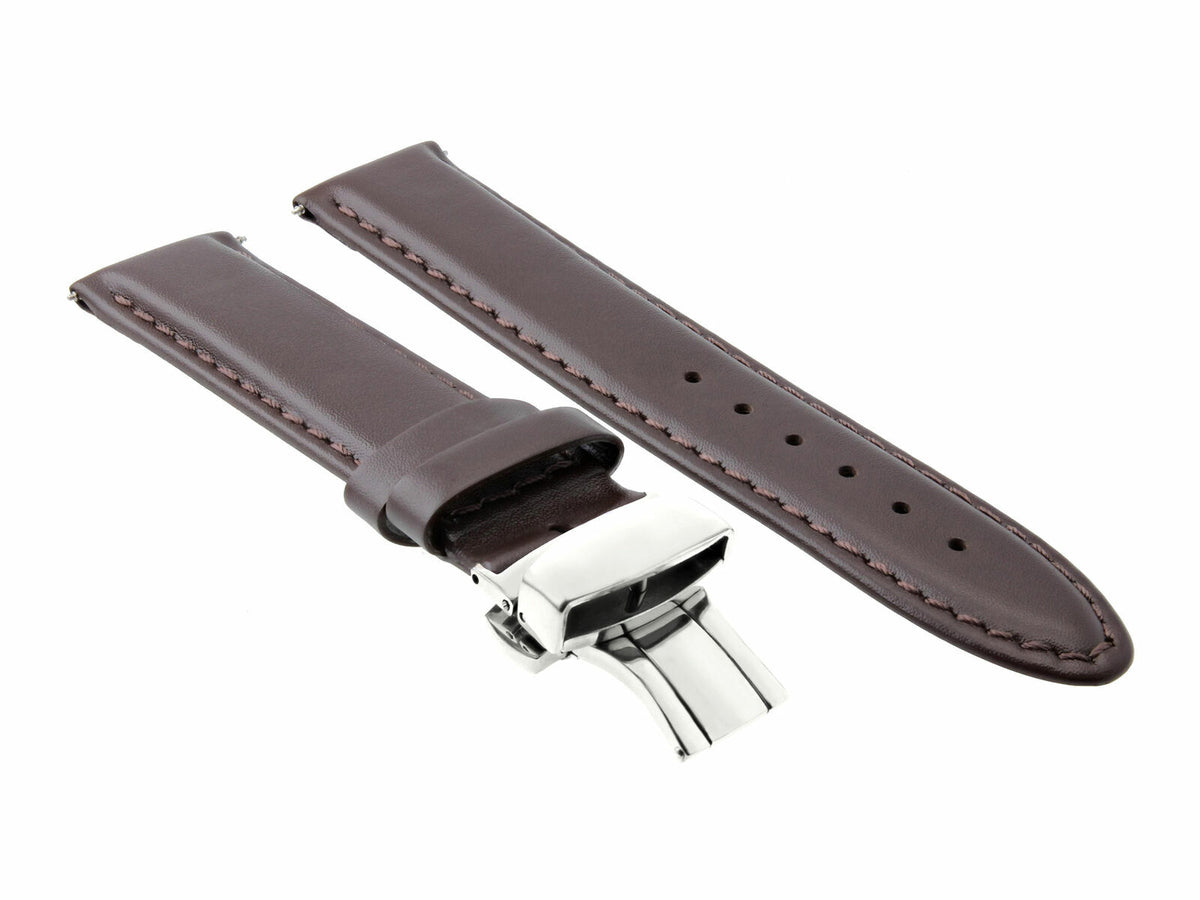 18MM-24MM CLASSIC MENS LEATHER WATCH BAND STRAP SMOOTH WITH CLASP FOR ANONIMO, Dark Brown, view 4