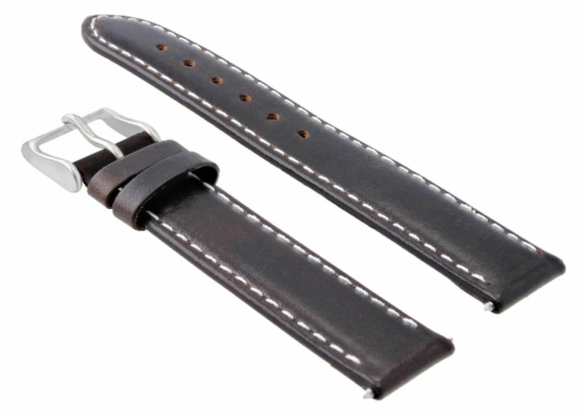 18MM-24MM CLASSIC MENS LEATHER WATCH BAND STRAP SMOOTH WITH CLASP FOR ANONIMO, Dark Brown White Stitching, view 4