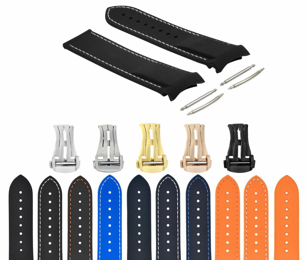 20-22MM Curved End Rubber Diver Strap Band for Omega Seamaster Planet Ocean Clasp