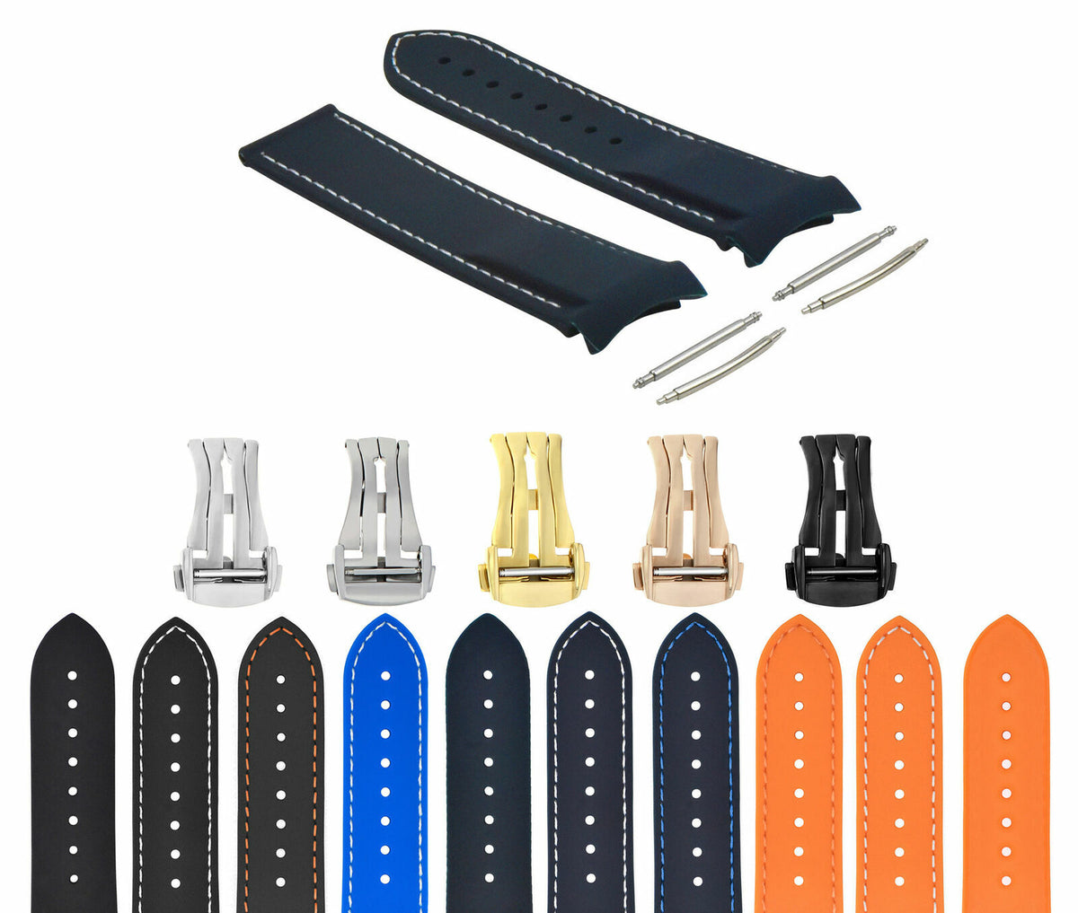 20-22MM Curved End Rubber Diver Strap Band for Omega Seamaster Planet Ocean Clasp