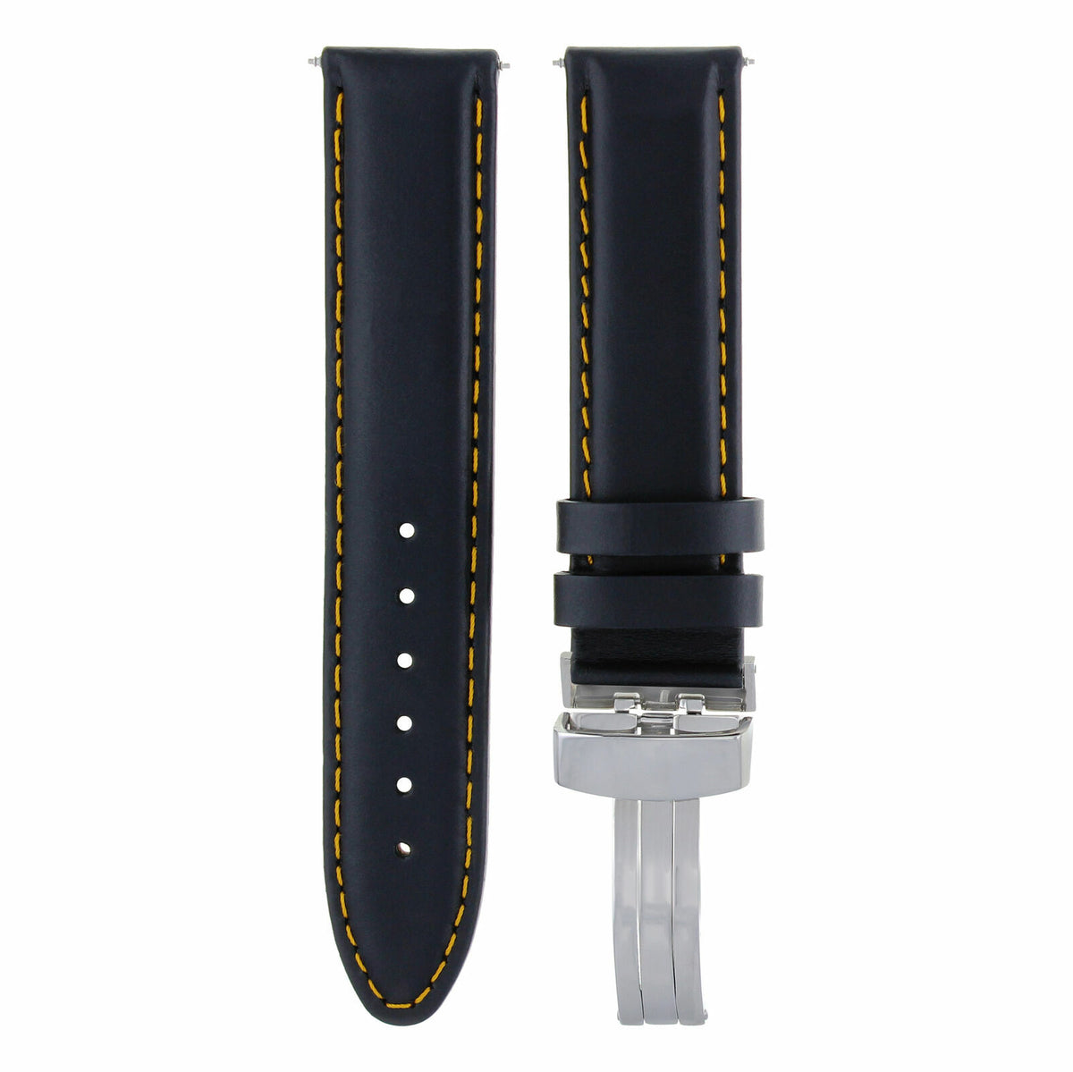 18MM 19MM 20MM 22MM 24MM GENUINE CLASSIC MENS LEATHER WATCH BAND STRAP FOR TIMEX, Black with Orange Stitching, view 2