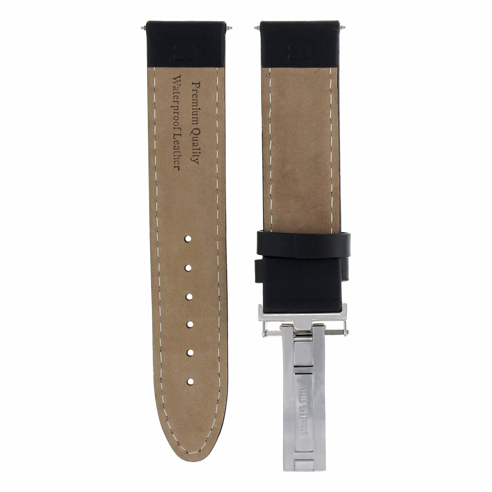 GENUINE LEATHER BAND STRAP SMOOTH DEPLOY CLASP FOR INVICTA - 20MM