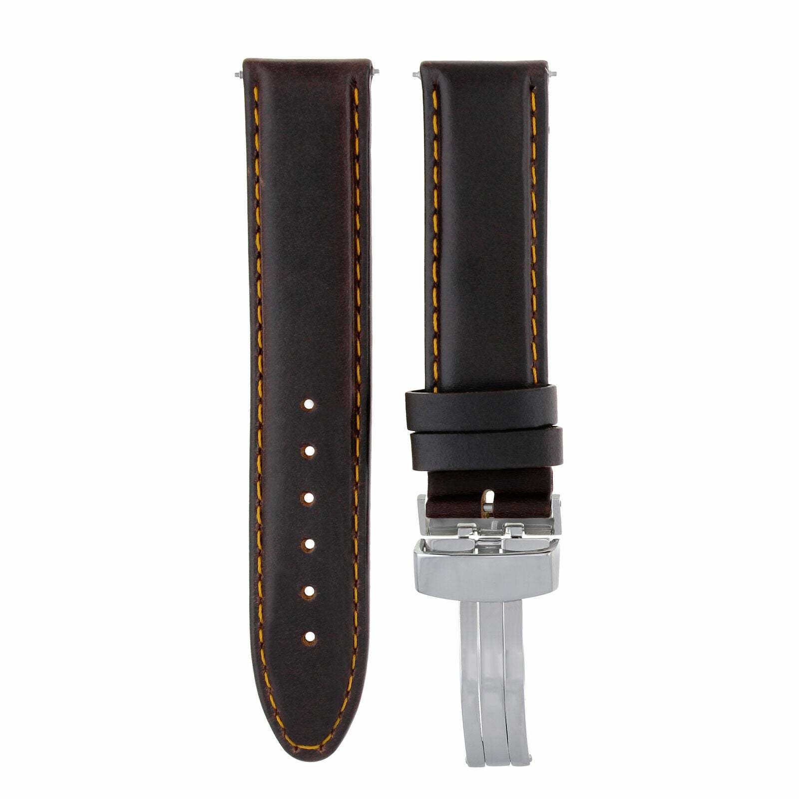LEATHER BAND STRAP SMOOTH DEPLOYMENT CLASP FOR MOVADO - 19MM