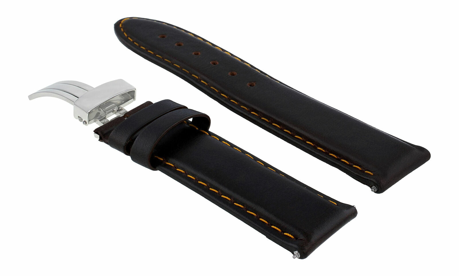 LEATHER BAND STRAP SMOOTH DEPLOYMENT CLASP FOR MOVADO - 22MM
