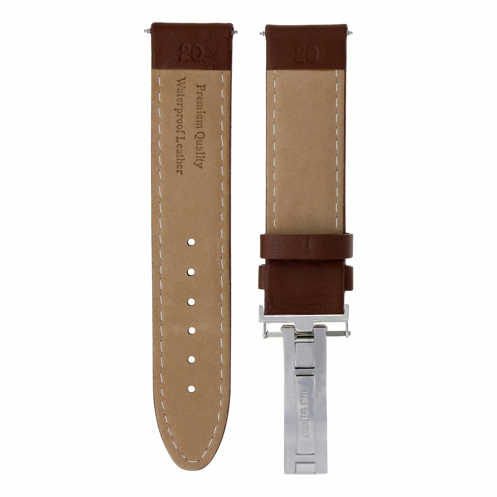 GENUINE LEATHER WATCH BAND SMOOTH DEPLOYMENT CLASP FOR ROLEX - 24MM