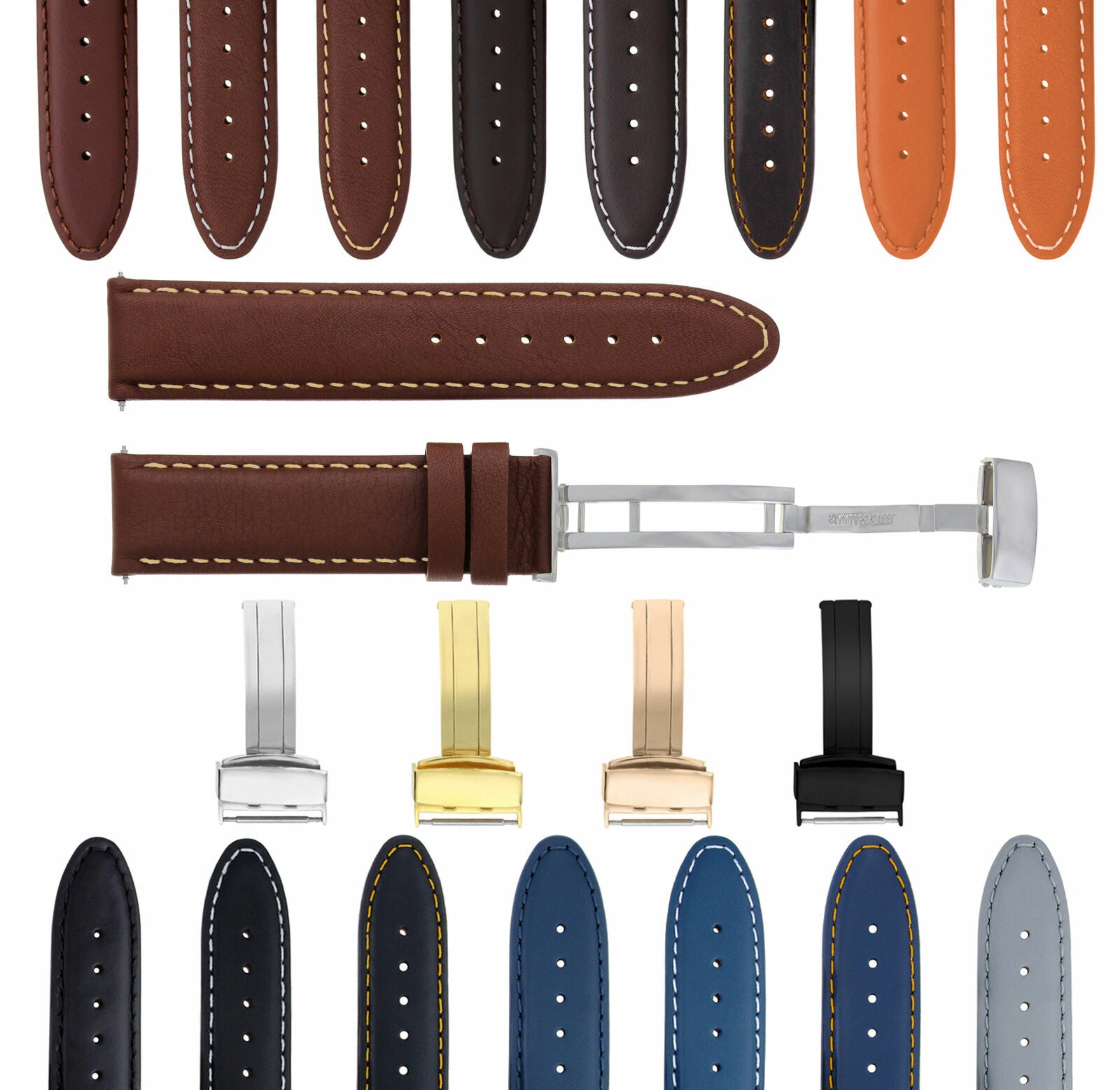 CLASSIC MENS LEATHER WATCH BAND STRAP FOR ANONIMO WATCH + CLASP - 24MM