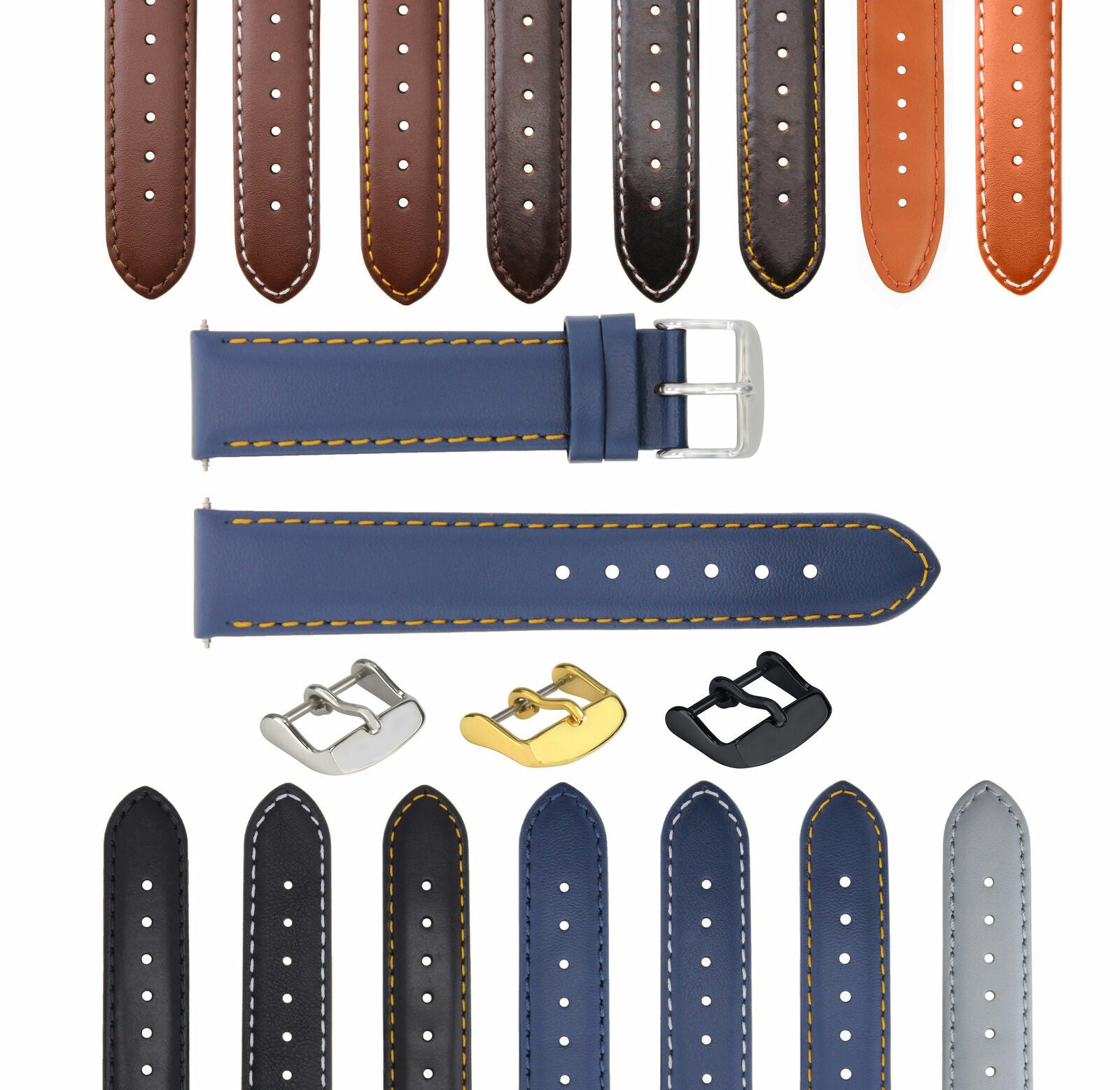 LEATHER WATCH BAND STRAP SMOOTH FOR BELL & ROSS - 24MM