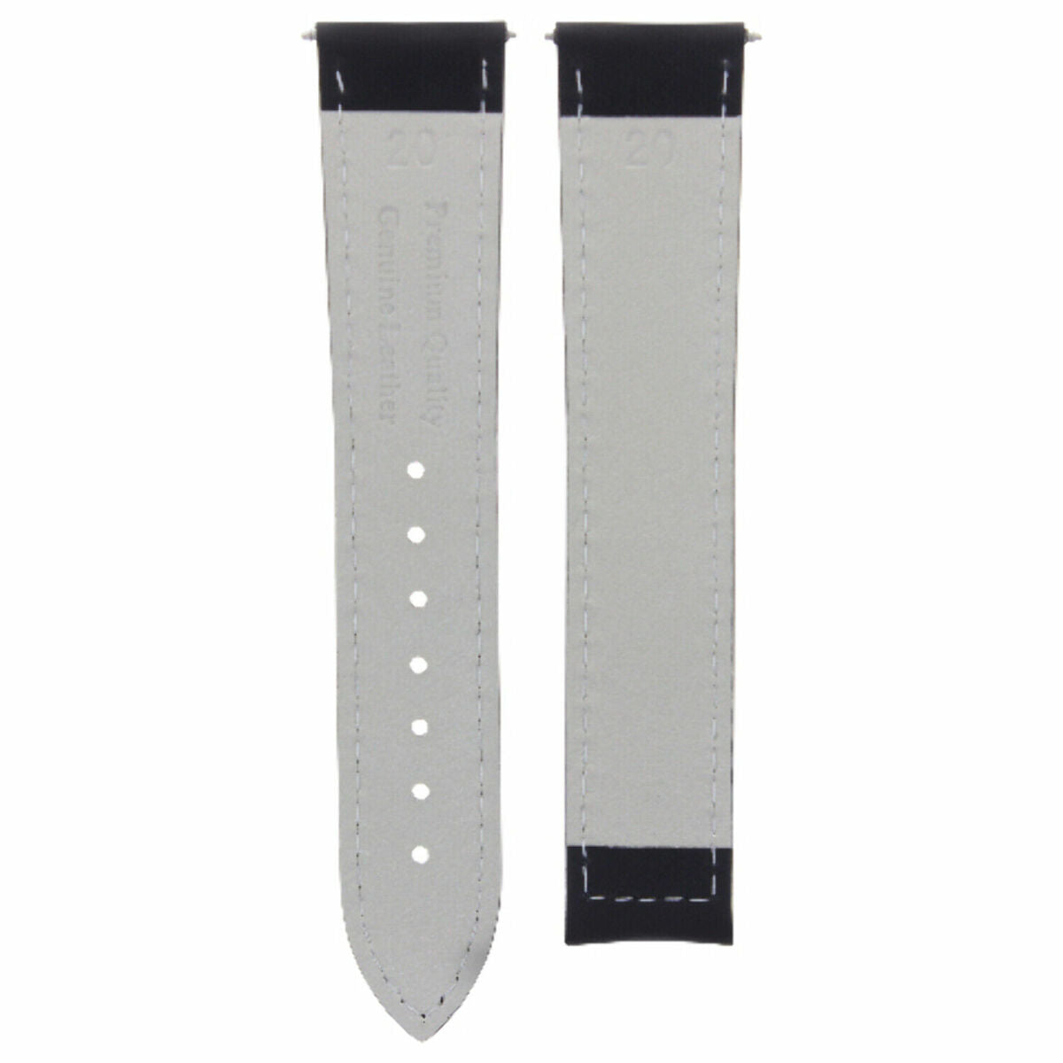 20MM 22MM 24MM REPLACEMENT LEATHER WATCH BAND STRAP WITH CLASP FOR OMEGA, Black with White Stitching, front view