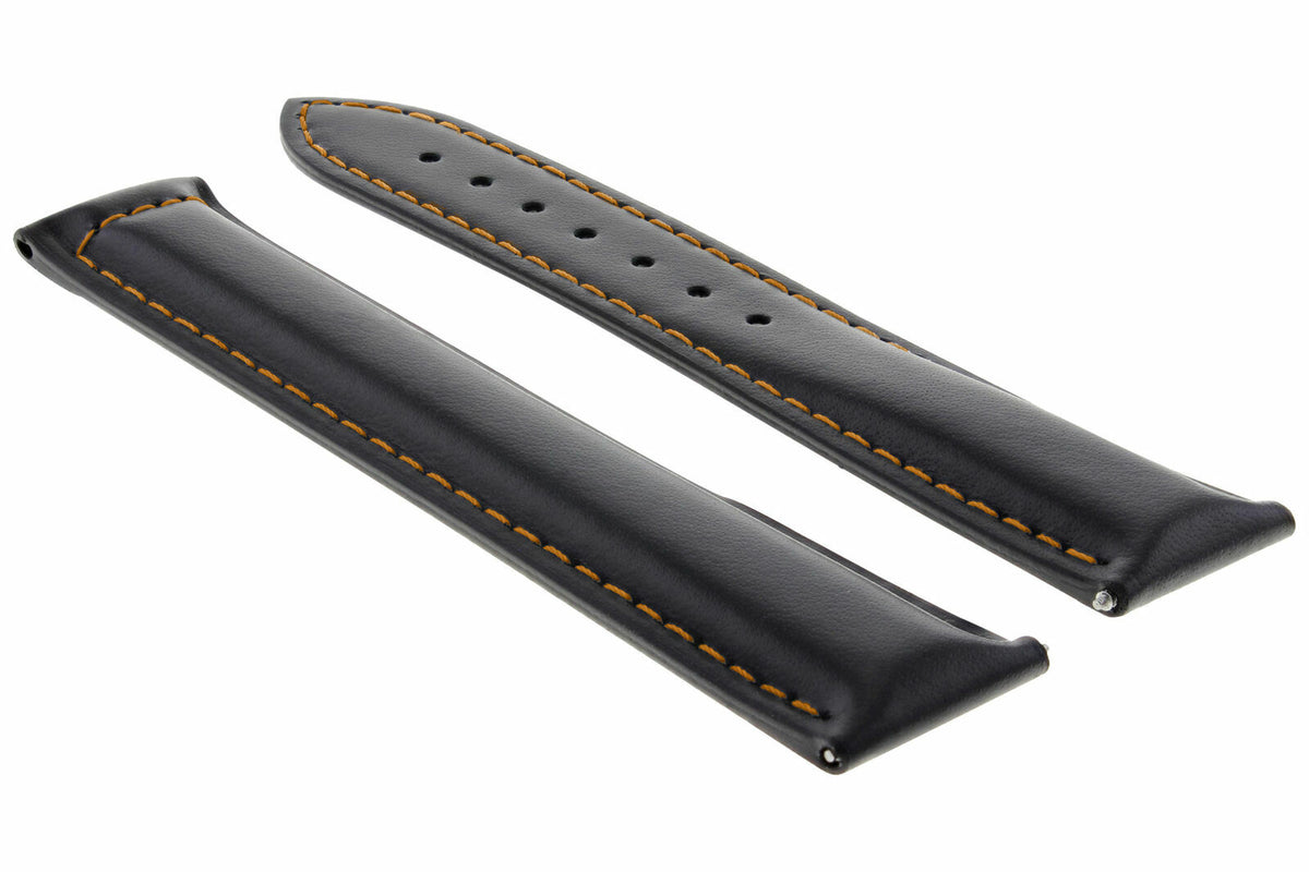 20MM 22MM 24MM REPLACEMENT LEATHER WATCH BAND STRAP WITH CLASP FOR OMEGA, Black with Orange Stitching, view 4