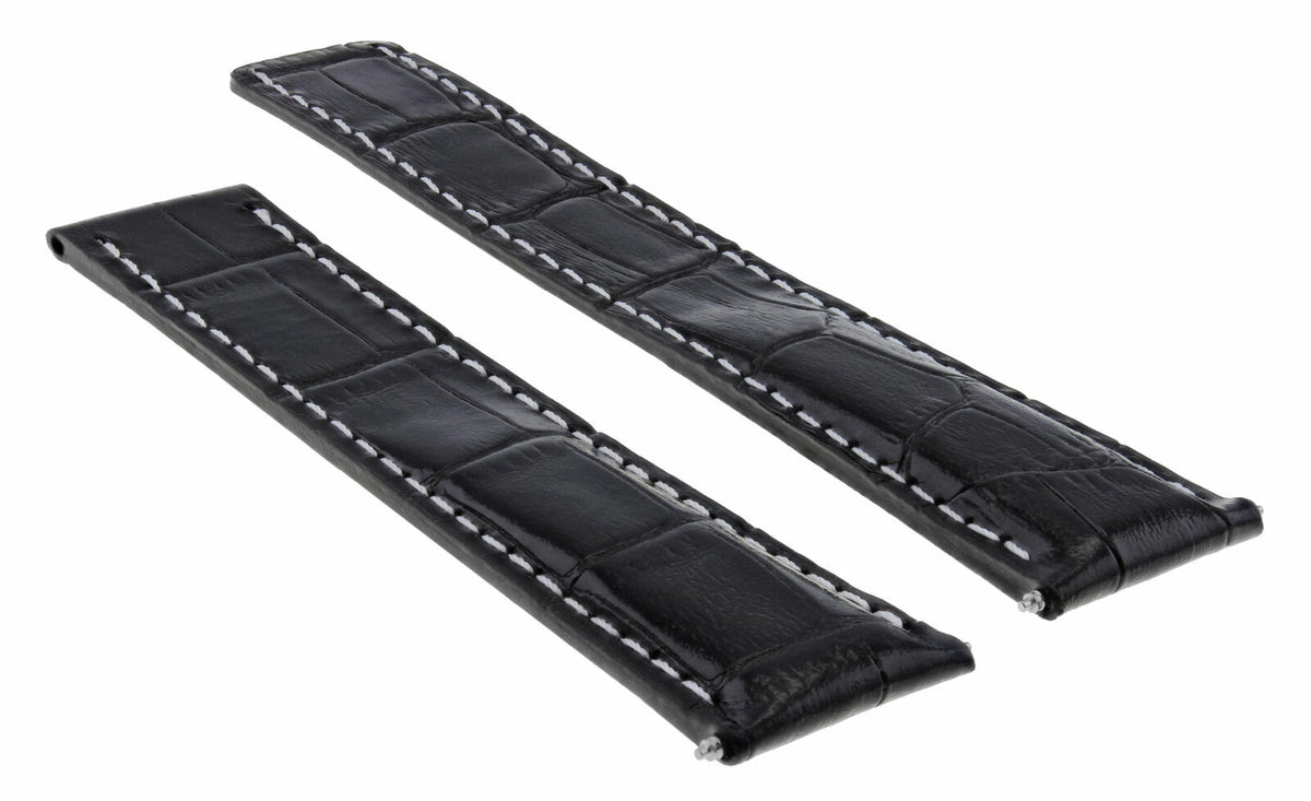 18-20MM LEATHER WATCH BAND STRAP FOR CARTIER TANK SOLO FRANCAISE DEPLOYMEN CLASP, Black with White Stitching, view 4