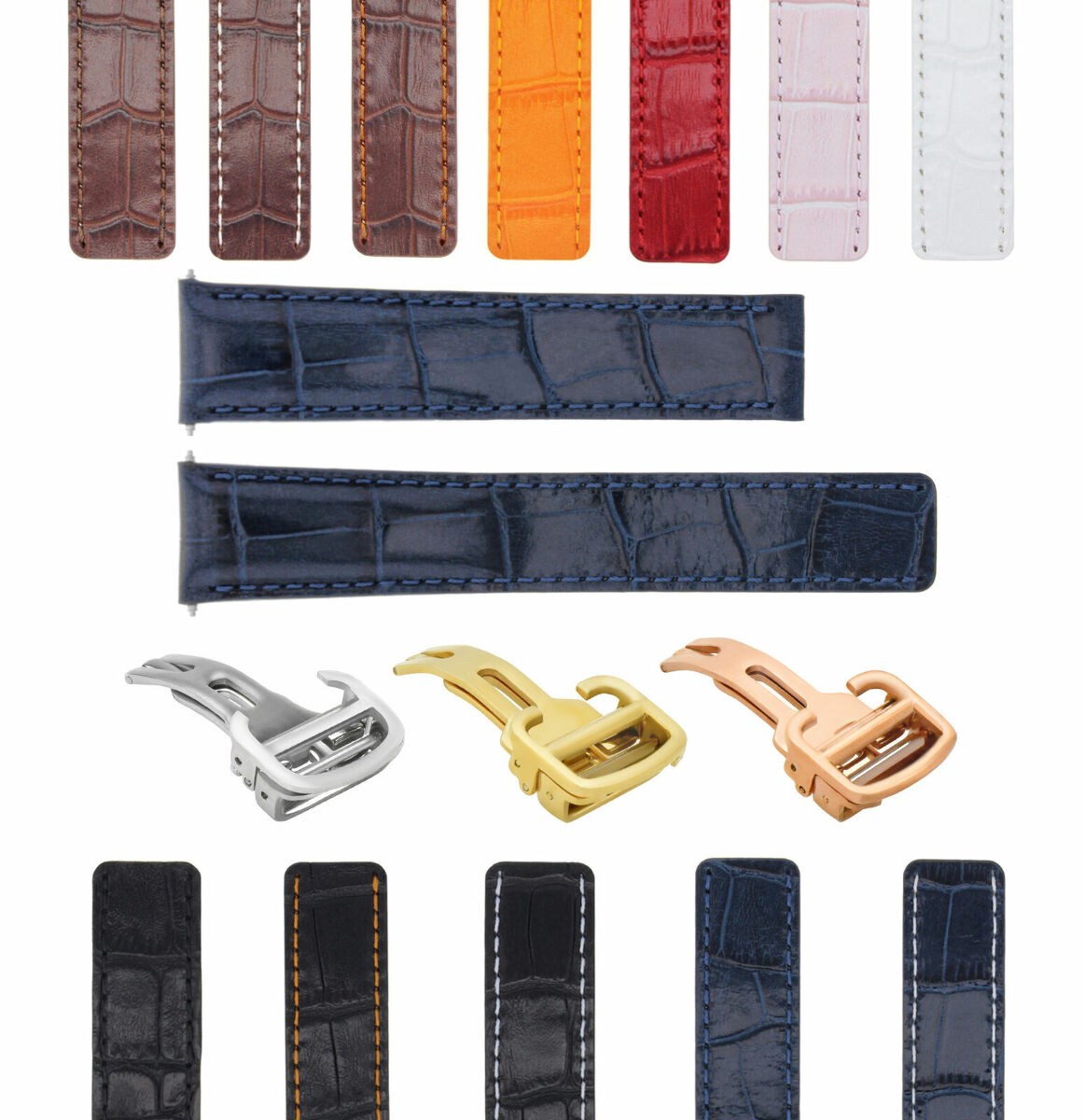 18-20MM LEATHER WATCH BAND STRAP FOR CARTIER TANK SOLO FRANCAISE DEPLOYMEN CLASP, Blue