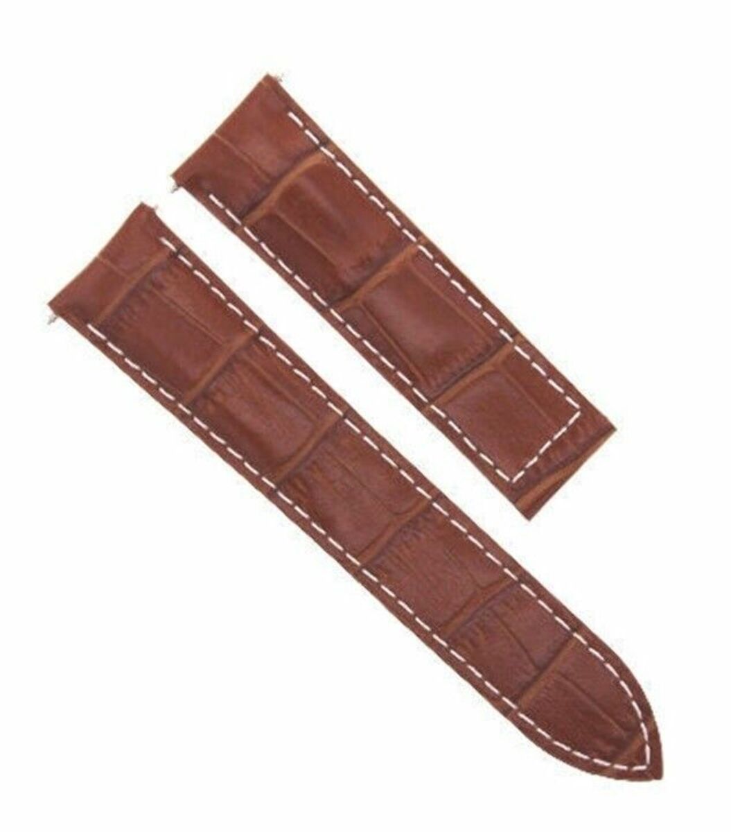 20MM REPLACEMENT LEATHER WATCH BAND STRAP FOR CARTIER TANK FRANCAISE WITH BUCKLE - Black, Tan with White Stitching, view 2
