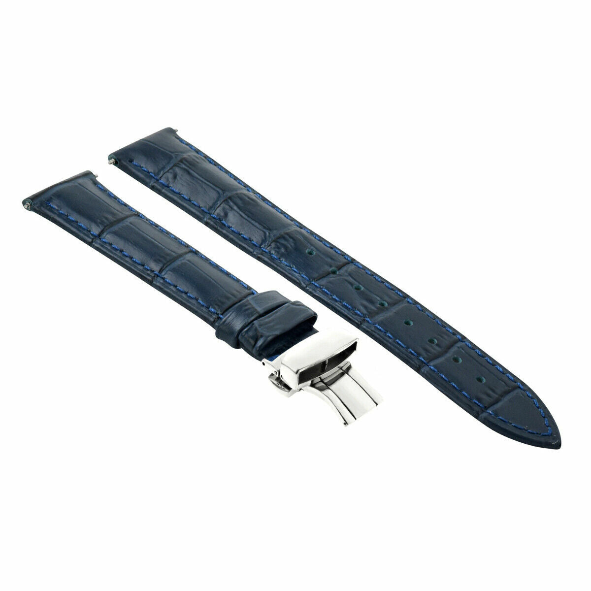 20-22-24MM LEATHER WATCH BAND STRAP FOR PATEK PHILIPPE + DEPLOYMENT CLASP, Blue, view 4