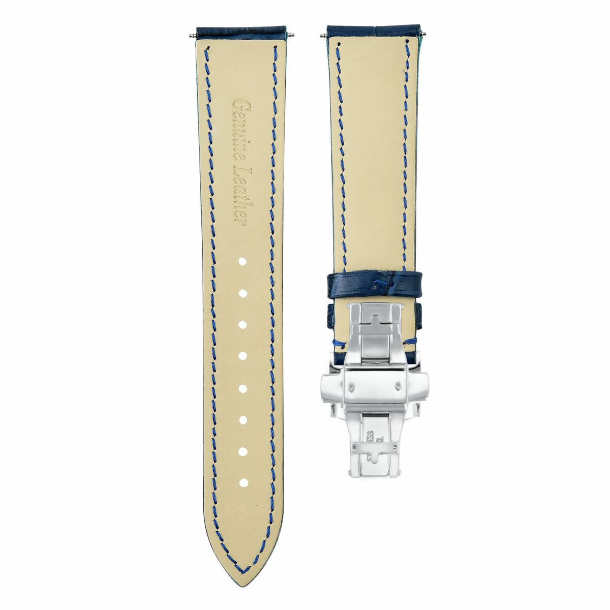 20-22-24MM LEATHER WATCH BAND STRAP FOR PATEK PHILIPPE + DEPLOYMENT CLASP, Blue, front view