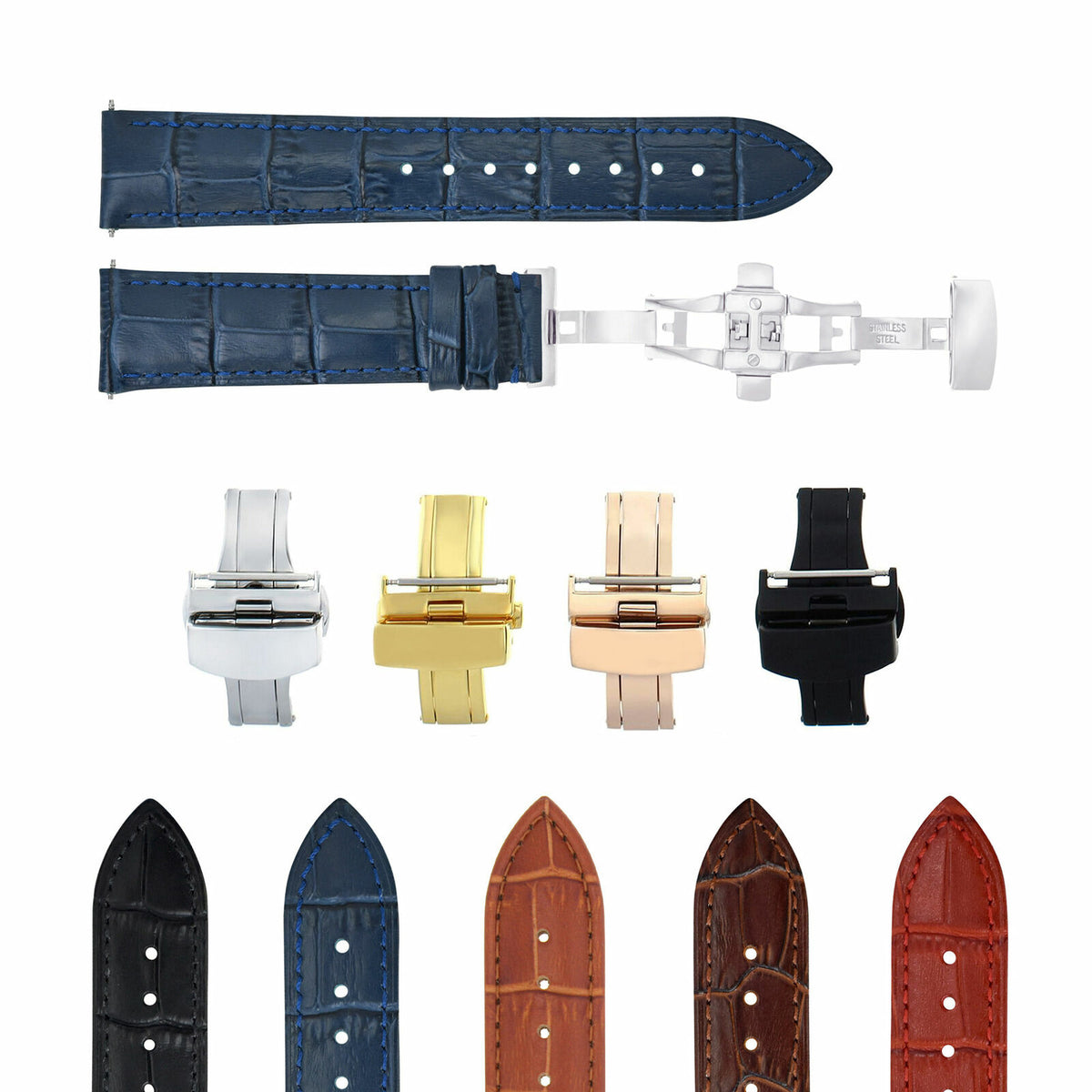 20-22-24MM LEATHER WATCH BAND STRAP FOR PATEK PHILIPPE + DEPLOYMENT CLASP, Blue