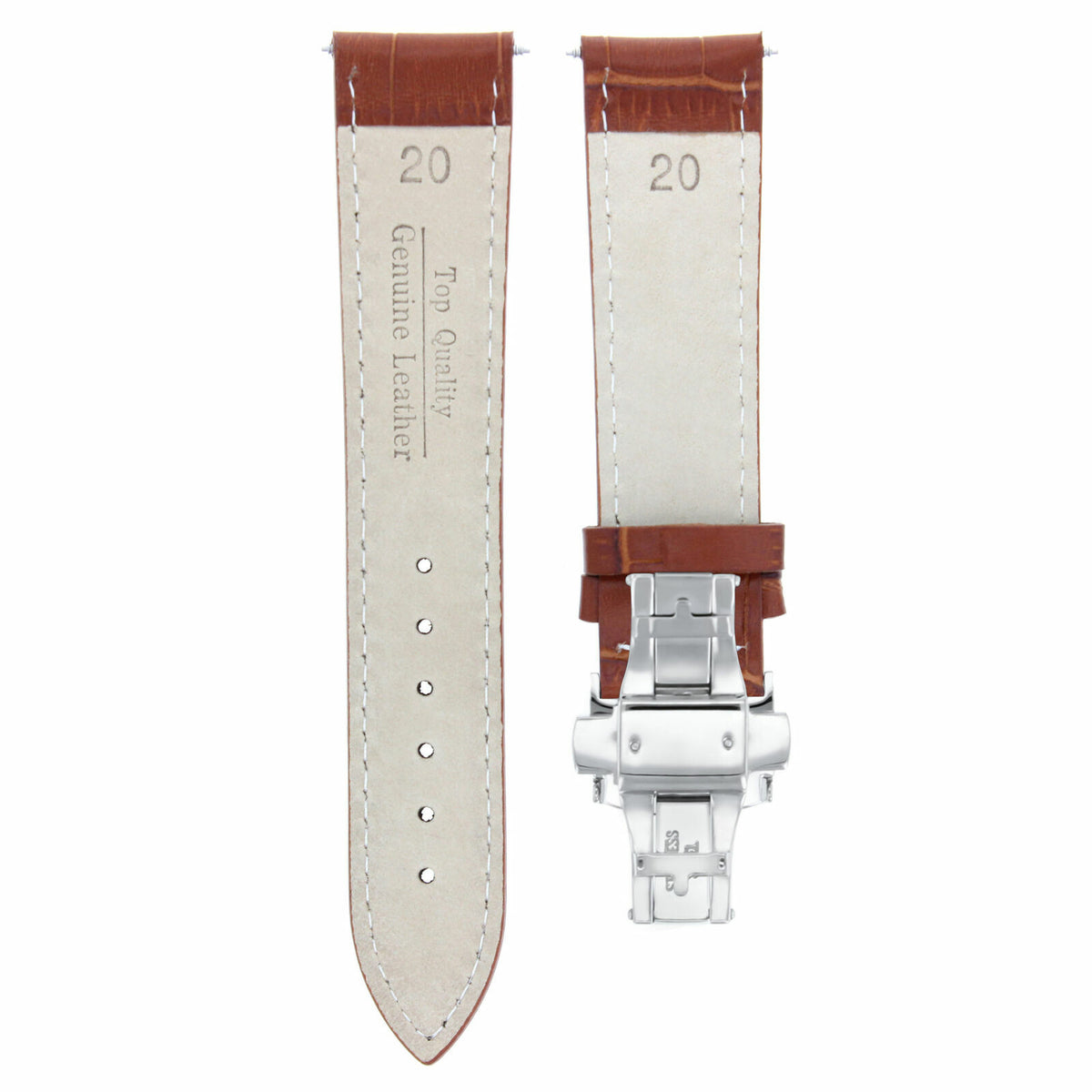 20-22-24MM LEATHER WATCH BAND STRAP FOR PATEK PHILIPPE + DEPLOYMENT CLASP, Tan, front view