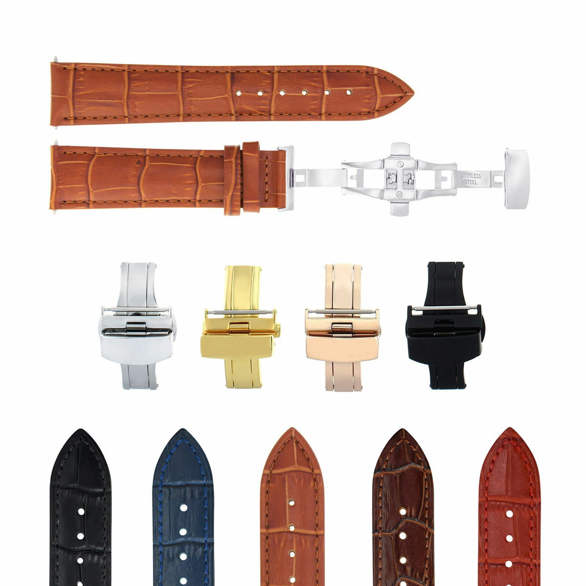 20-22-24MM LEATHER WATCH BAND STRAP FOR PATEK PHILIPPE + DEPLOYMENT CLASP, Tan