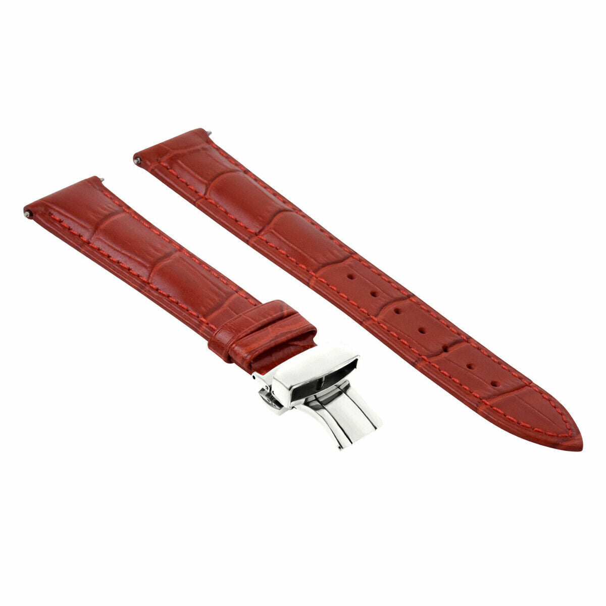 20-22-24MM LEATHER WATCH BAND STRAP FOR PATEK PHILIPPE + DEPLOYMENT CLASP, Red, view 4