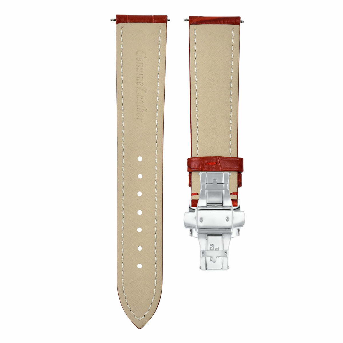 20-22-24MM LEATHER WATCH BAND STRAP FOR PATEK PHILIPPE + DEPLOYMENT CLASP, Red, front view