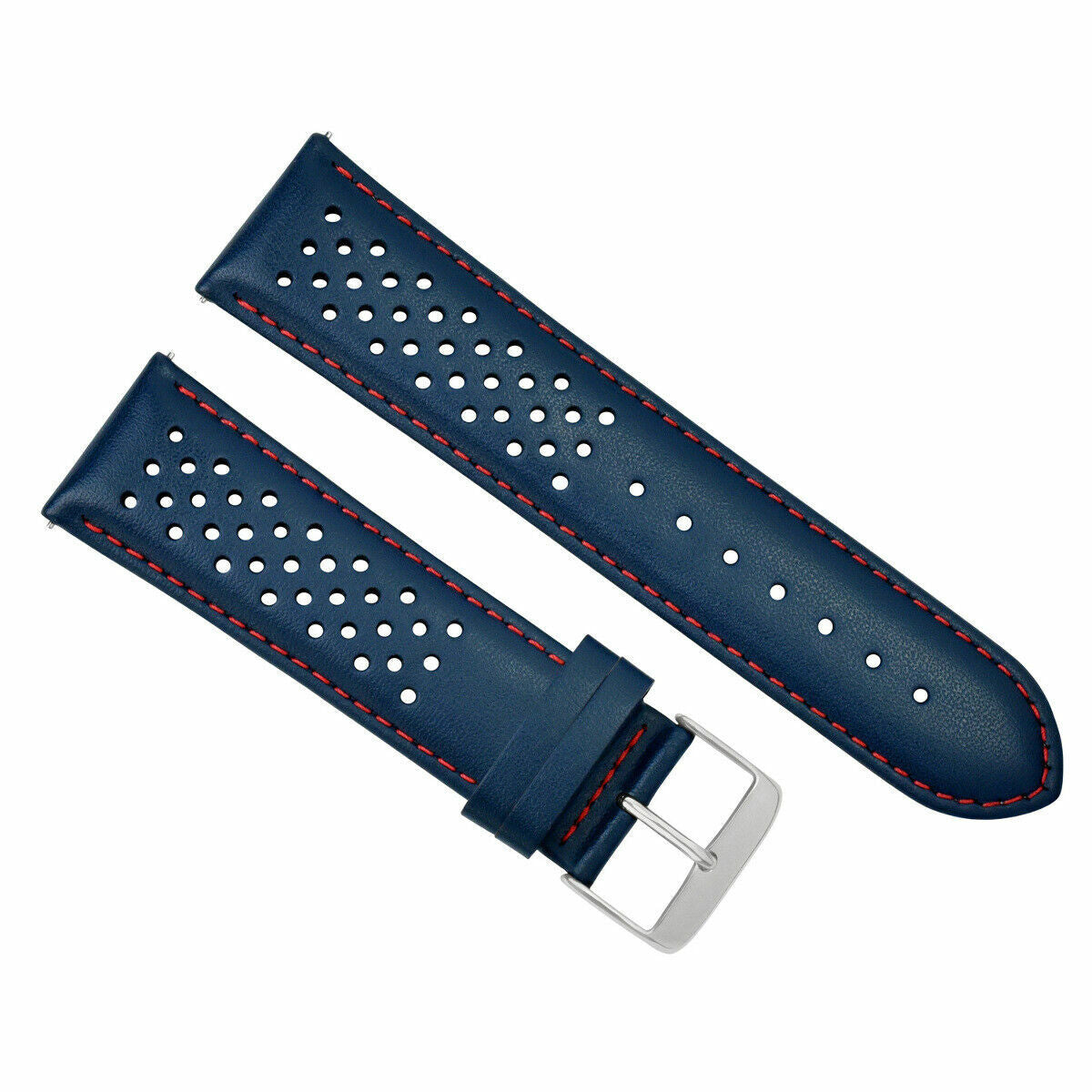 PERFORATED LEATHER RALLY WATCH STRAP BAND - QUICK RELEASE - 22MM