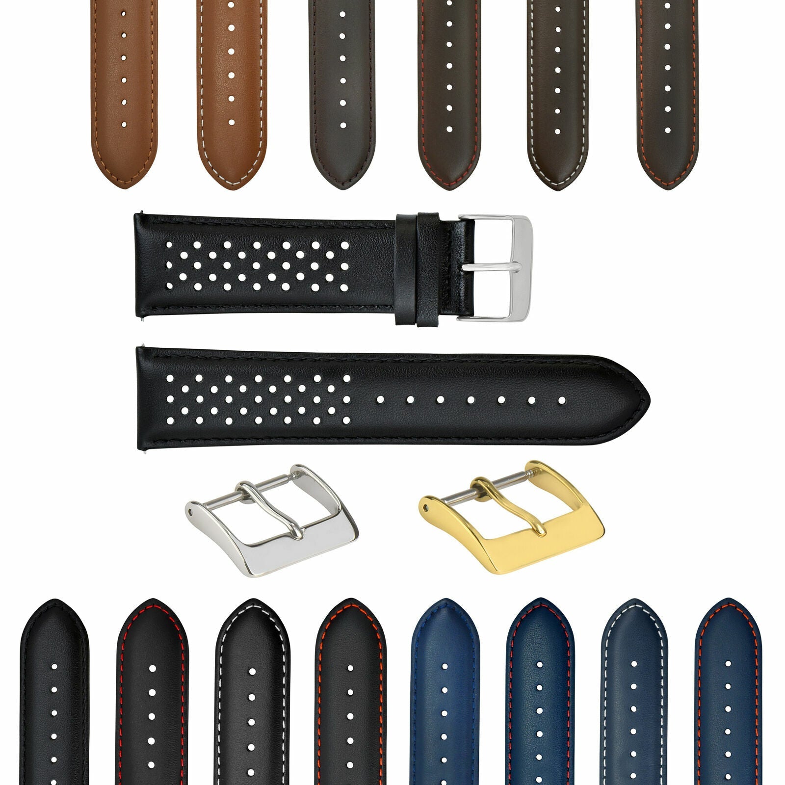 18-19-20-21-22-23-24MM PERFORATED LEATHER WATCH BAND STRAP FOR CITIZEN EZ RELEAS - Silver