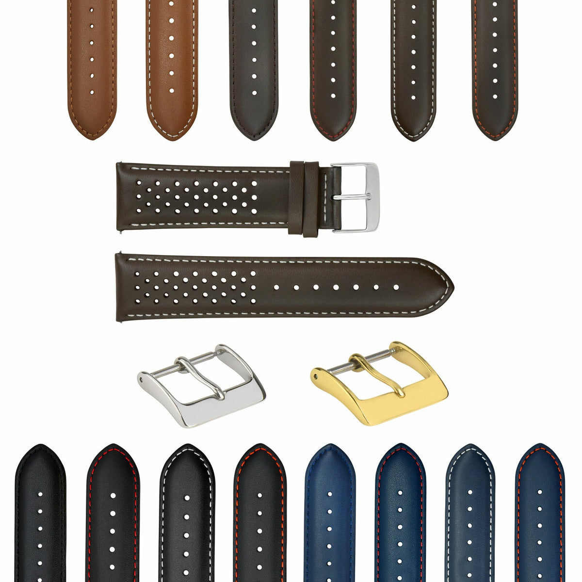 18-19-20-21-22-23-24MM PERFORAT LEATHER WATCH BAND STRAP FOR TISSOT QUIK RELEASE - Silver