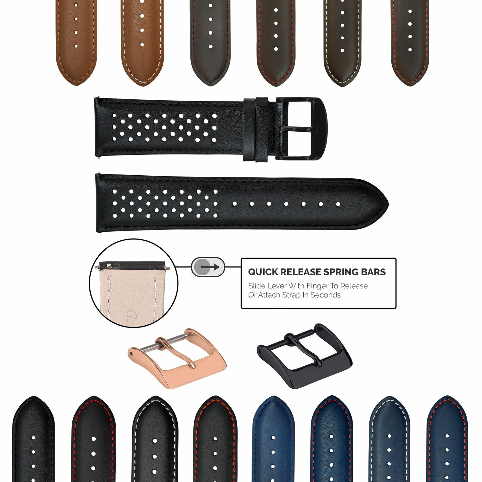 PERFORATED LEATHER WATCH BAND STRAP FOR ORIS QUICK RELEASE - 22MM
