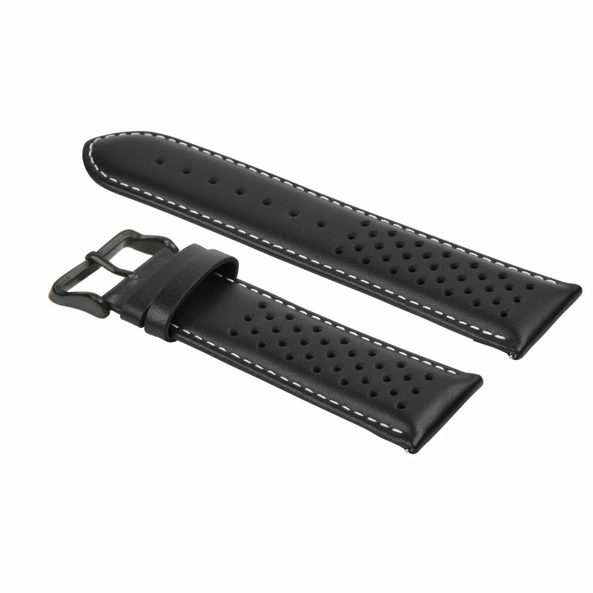 18-19-20-21-22-23-24MM PERFORATED LEATHER WATCH BAND STRAP FOR CITIZEN EZ RELEAS, Black with White Stitching, view 3