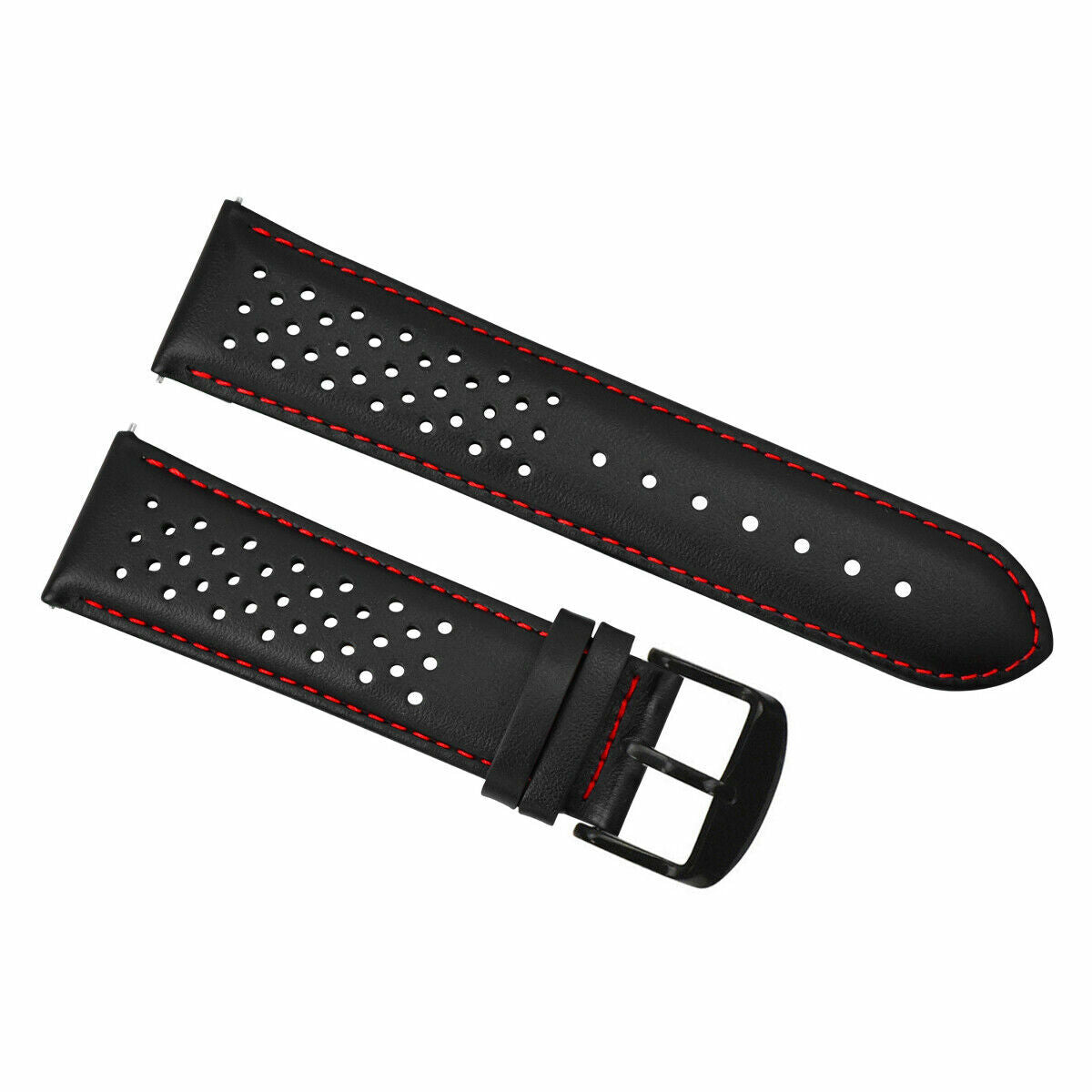 18-19-20-21-22-23-24MM PERFORAT LEATHER WATCH BAND STRAP FOR TISSOT QUIK RELEASE - Rose, Black with Red Stitching, view 2