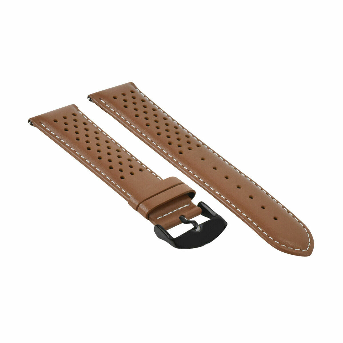 18-19-20-21-22-23-24MM PERFORAT LEATHER WATCH BAND STRAP FOR TISSOT QUIK RELEASE - Rose, Tan with White Stitching, view 4