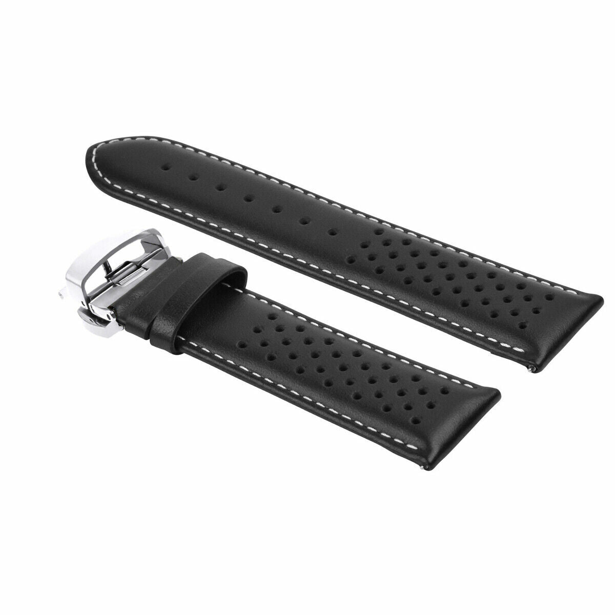 PERFORATED LEATHER RALLY WATCH STRAP BAND - QUICK RELEASE - 19MM