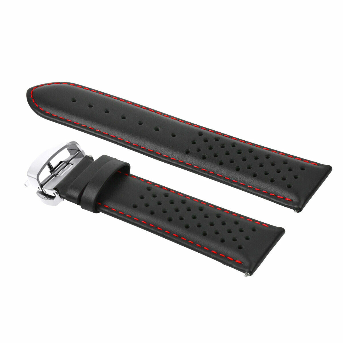 PERFORATED LEATHER RALLY WATCH STRAP BAND - QUICK RELEASE - 24MM
