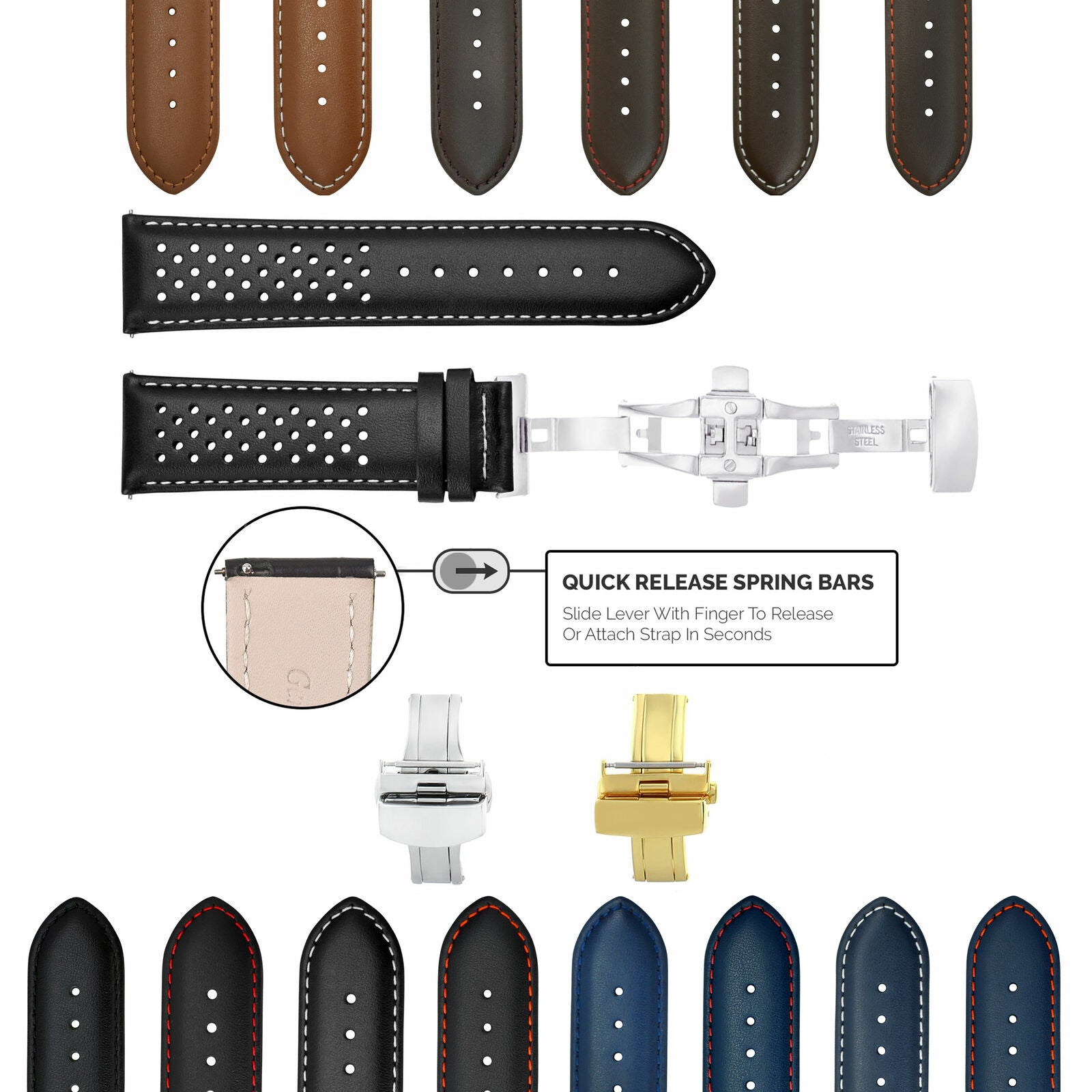 PERFORATED LEATHER WATCH BAND STRAP FOR ORIS QUICK RELEASE - 22MM