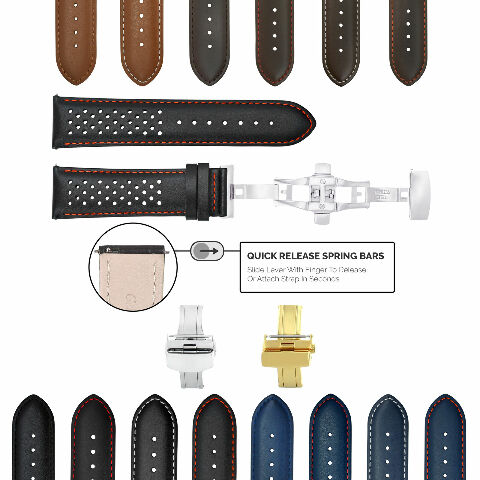 PERFORAT RALLY LEATHER WATCH BAND STRAP FOR TUDOR QUICK R - 22MM