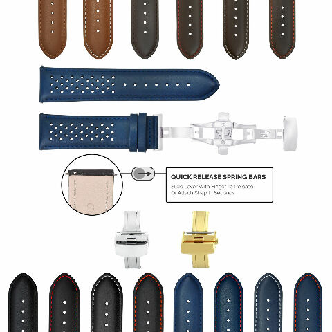 PERFORAT RALLY LEATHER WATCH BAND STRAP FOR TUDOR QUICK R - 22MM