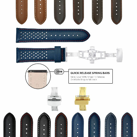 PERFORAT RALLY LEATHER WATCH BAND STRAP FOR TUDOR QUICK R - 22MM