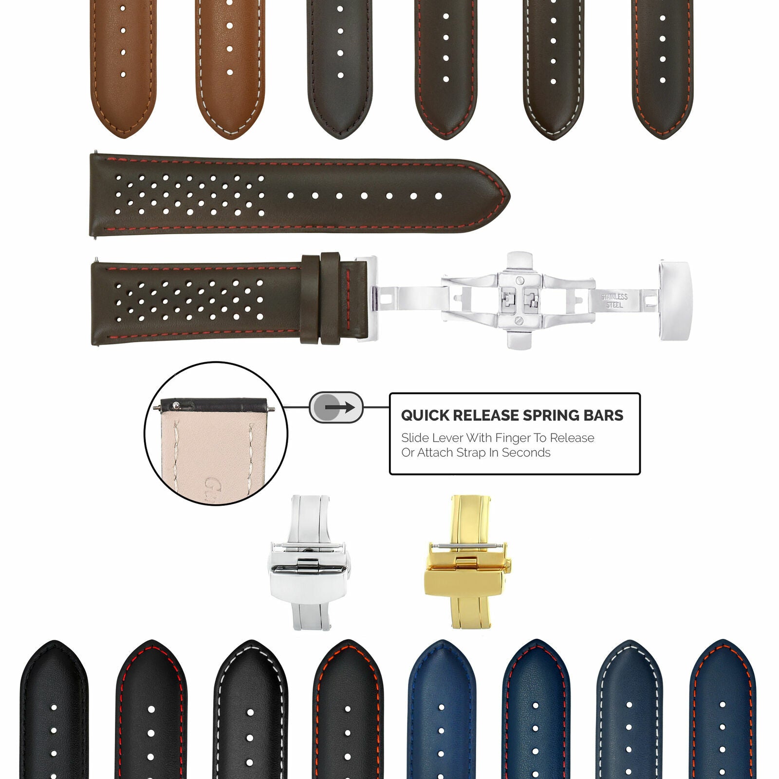 PERFORAT LEATHER WATCH BAND STRAP FOR LONGINES EZ RELEASE - 24MM