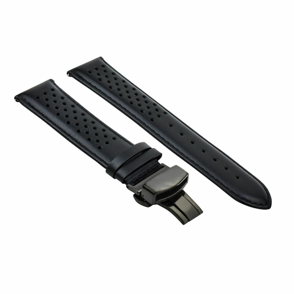 PERFORATED LEATHER RALLY WATCH STRAP BAND - QUICK RELEASE - 22MM