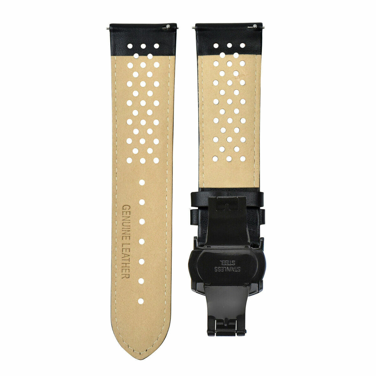 PERFORATED LEATHER RALLY WATCH STRAP BAND - QUICK RELEASE - 22MM